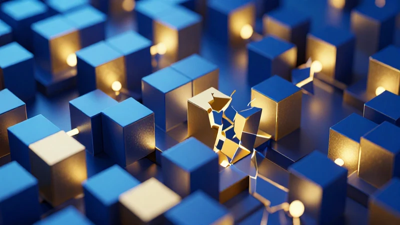 Estructura lógica abstracta con bloque fracturado