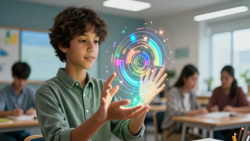 Estudiante enfocado con ideas abstractas brillantes