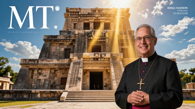 Sacerdote ante ruinas mexicanas con luz cinematográfica