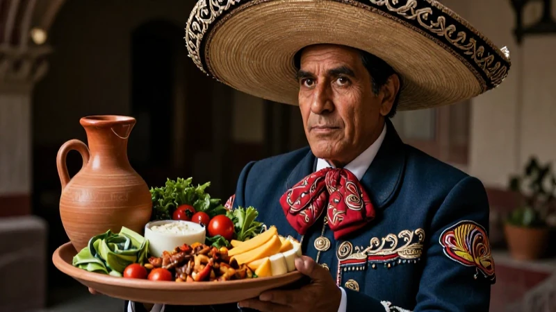 Figura histórica mexicana con gastronomía detallada