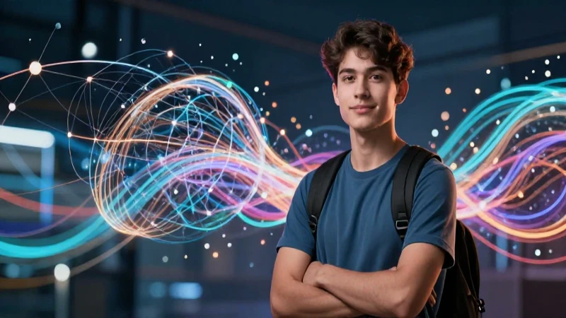 Joven global con aprendizaje digital vibrante