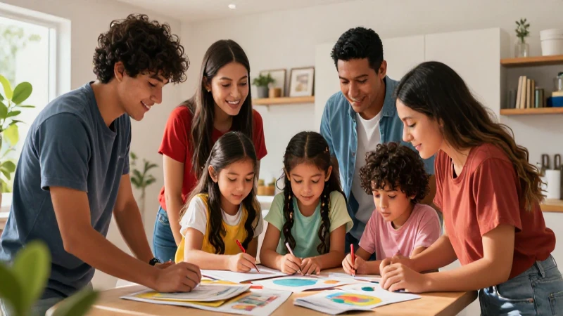 Familia mexicana creativa colaborando en un hogar moderno