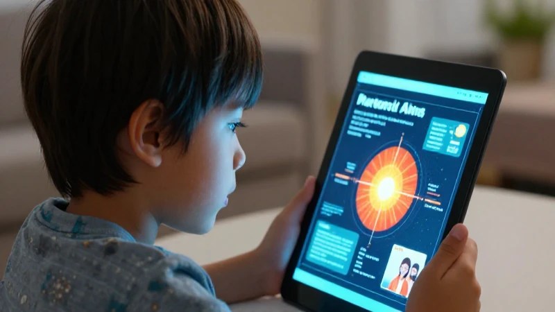 Niño observa información crítica en una tableta segura