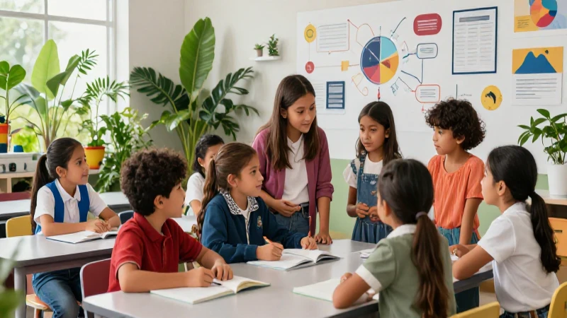 Niños mexicanos colaboran en un aula moderna