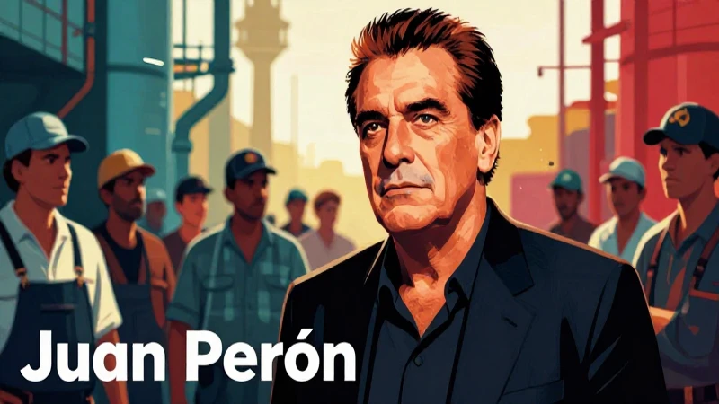Retrato dramático de Perón y obreros