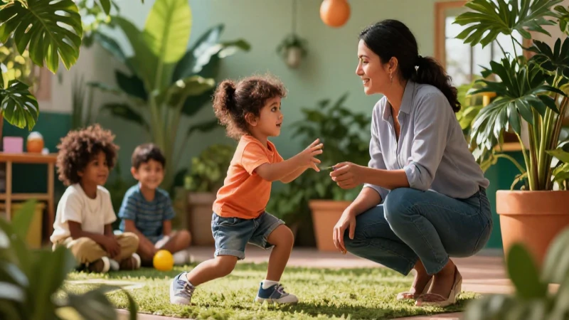 Niño jugando con educadora profesional en México