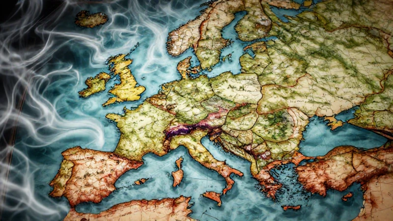 Mapa antiguo de Europa, dramático y muy detallado