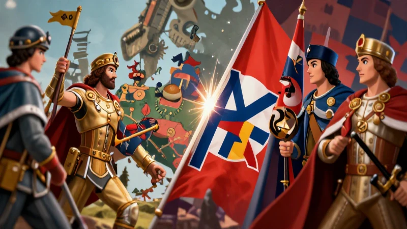 Clash épico de imperios en estilo ilustrado