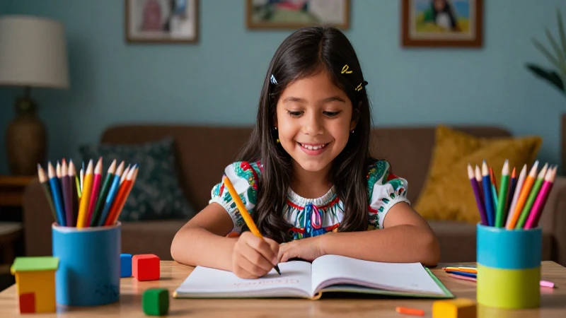 Niño alegre aprende en casa con estilo profesional