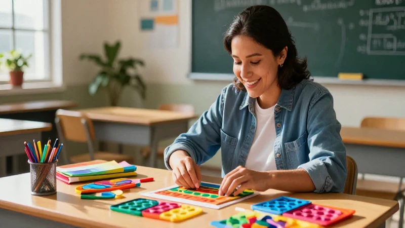 Maestra mexicana organiza materiales de aprendizaje coloridos