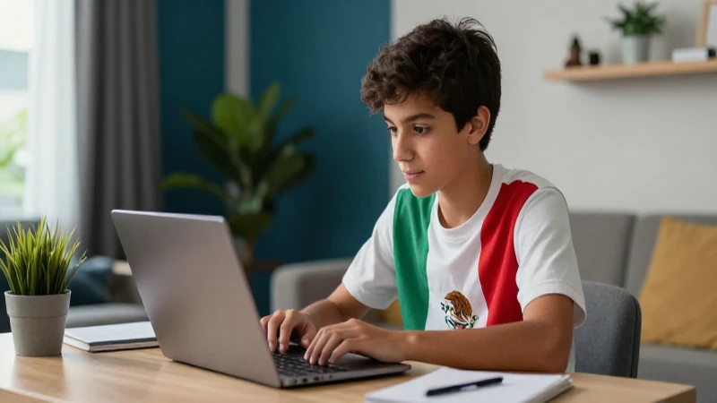 Joven estudiante mexicano en moderno espacio de estudio