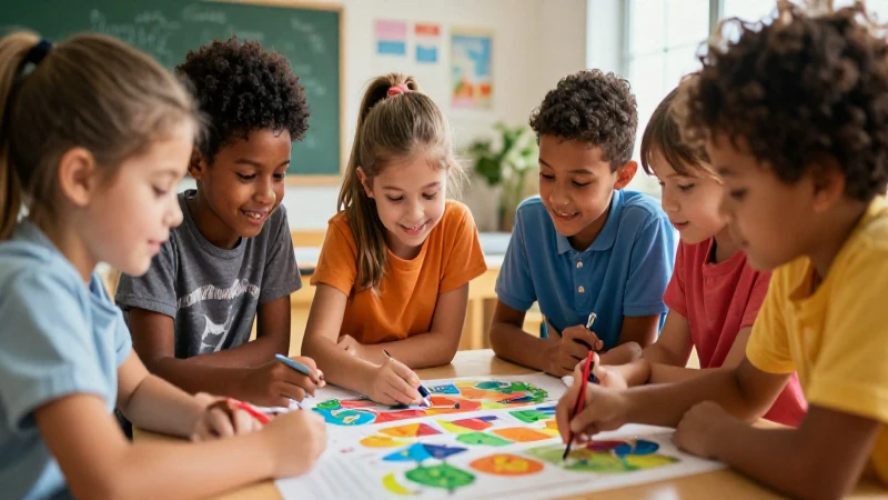 Niños felices colaborando en un proyecto vibrante