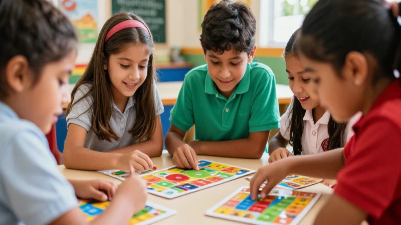 Niños mexicanos alegres juegan con juegos educativos