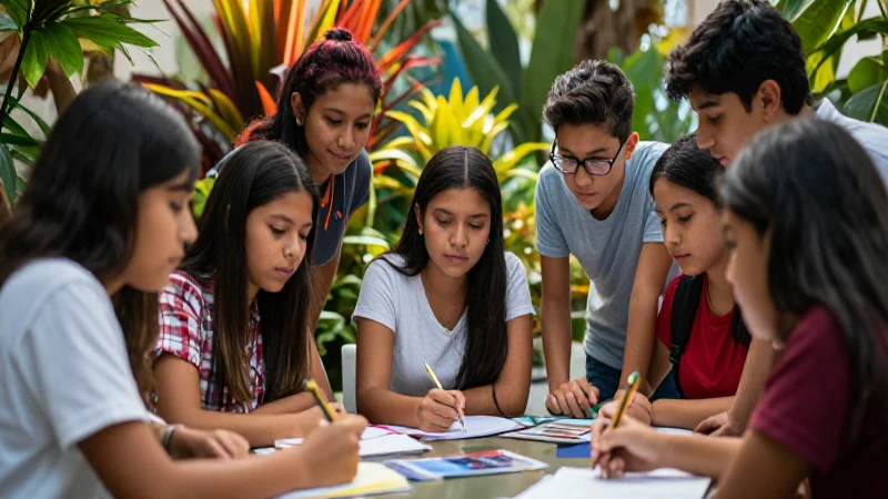 Explora metodologías educativas en la nueva escuela mexicana 3 Jóvenes mexicanos aprendiendo en naturaleza vibrante