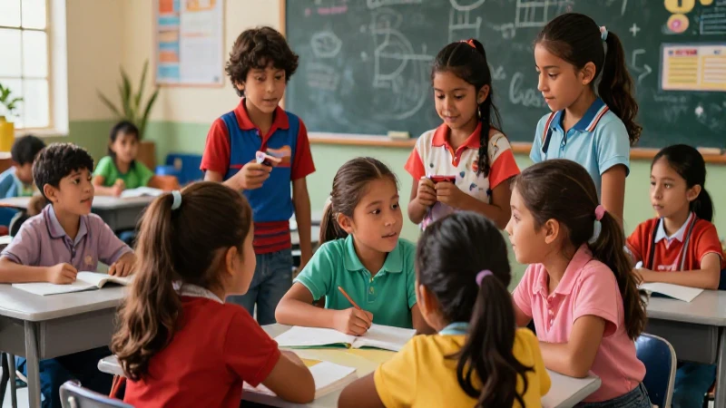 Explora metodologías educativas en la nueva escuela mexicana 4 Niños mexicanos colaborando en un aula moderna