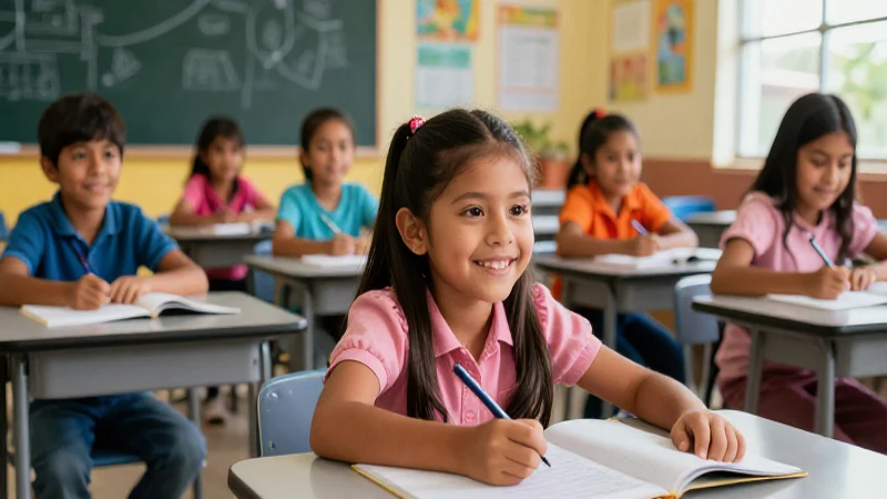 Explora metodologías educativas en la nueva escuela mexicana 6 Niños mexicanos sonrientes en aula moderna