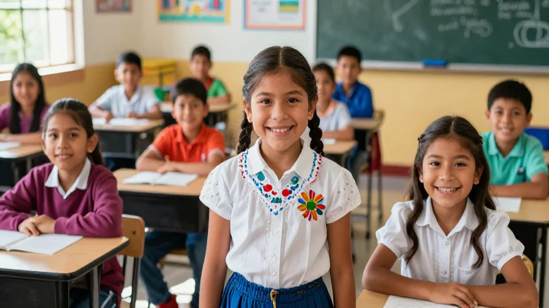 Estudiantes mexicanos felices y orgullosos en un aula vibrante