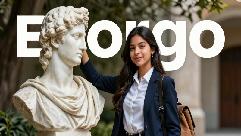 Estudiante mexicano y estatua de filosofía