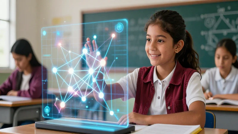 Estudiante interactúa con matriz holográfica de probabilidad