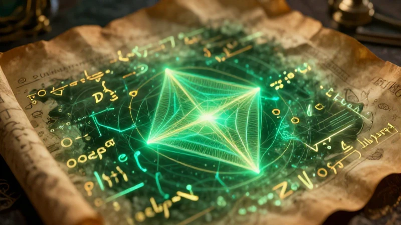 Pergamino antiguo con hologramas matemáticos modernos