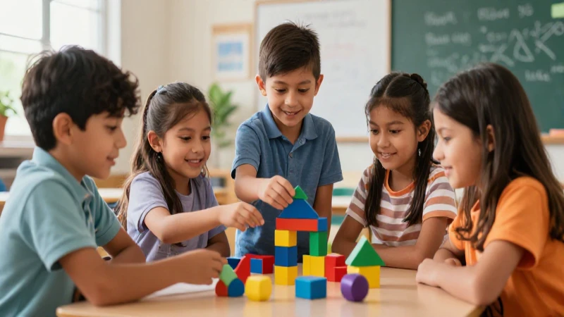 Niños mexicanos colaboran con bloques coloridos