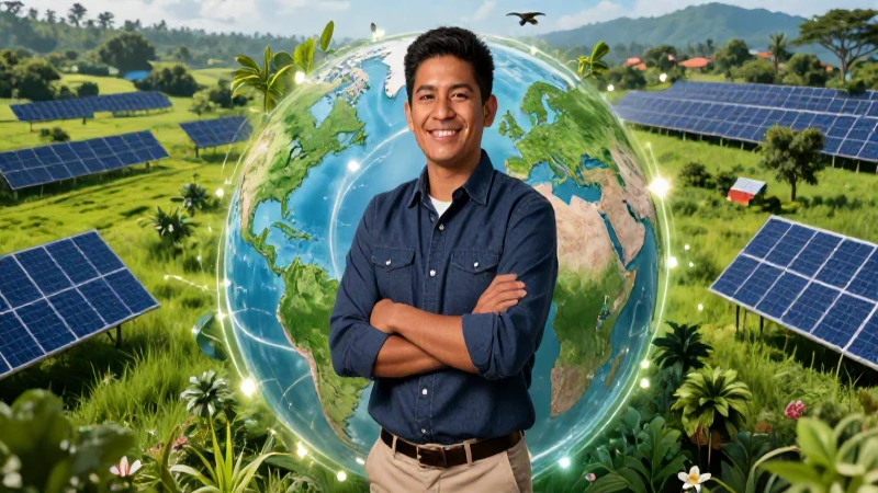 Educador mexicano en paisaje sostenible brillante