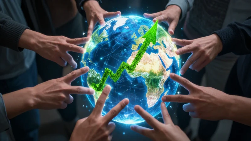Manos conectan un mundo verde digital