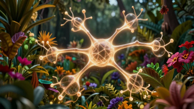 Procesos endógenos: Definición, concepto y ejemplos clave 3 Red neuronal abstracta en flora mexicana vibrante