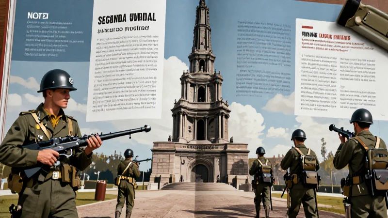 Conoce los mejores ejemplos de los procesos históricos 5 Ilustración vibrante de monumentos de la Segunda Guerra Mundial