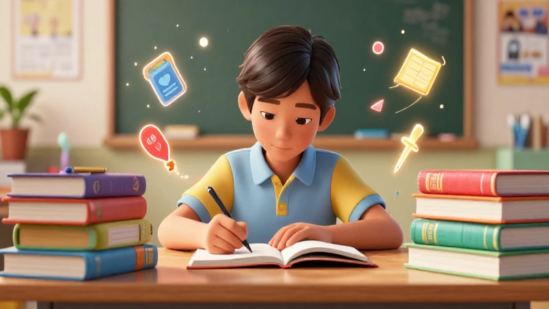 Niño mexicano estudiando concentrado en un ambiente vibrante