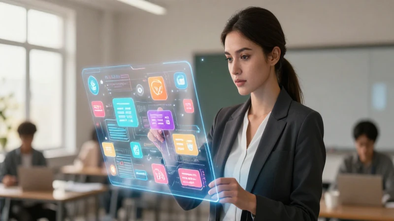 Productividad y desarrollo en la planificación de sexto 4 Maestra interactúa con interfaz holográfica digital