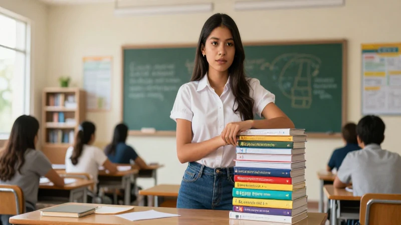 Joven maestra mexicana en aula moderna