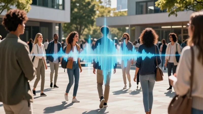 Comunidad diversa unida por vibrantes ondas sonoras
