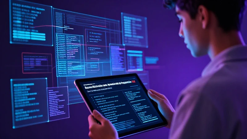 Estudiante de programación con código holográfico avanzado