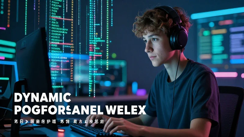 Programador joven, código vibrante, diseño tecnológico moderno