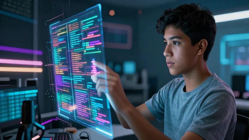 Estudiante mexicano con holograma educativo vibrante