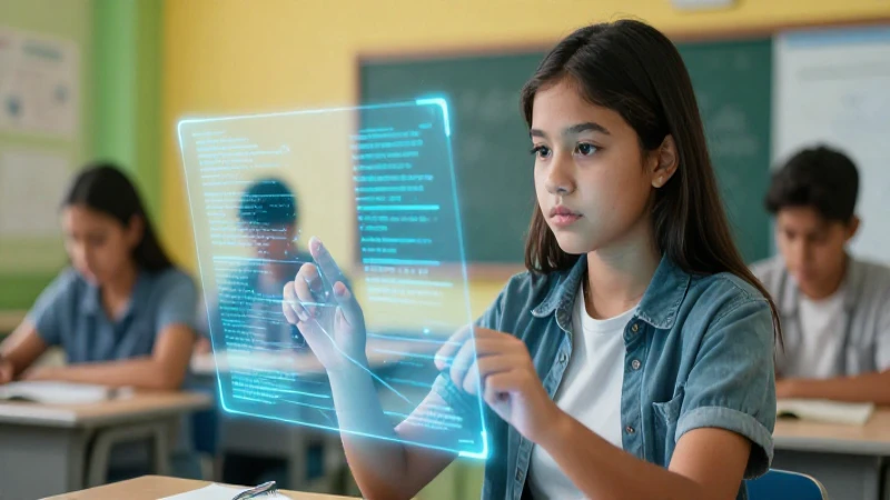 Programadores Jóvenes: Impulsando el Futuro Tecnológico 4 Estudiante mexicano interactúa con código holográfico
