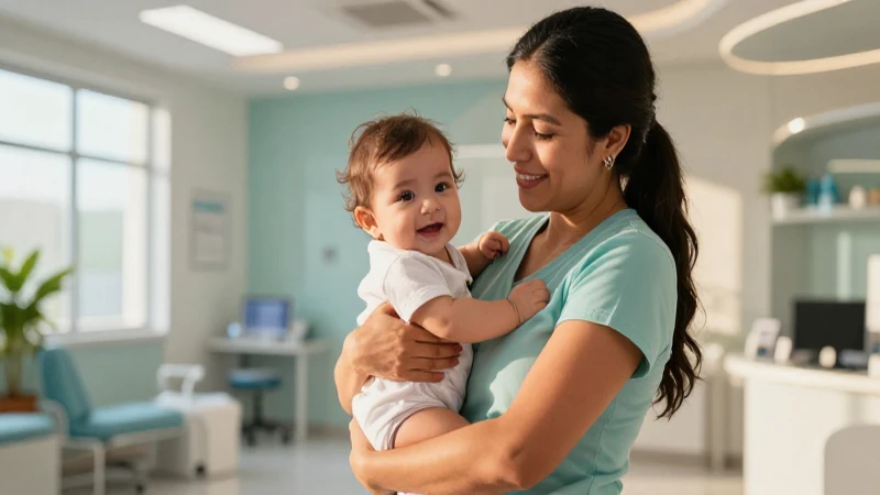 Madre guatemalteca con bebé en clínica