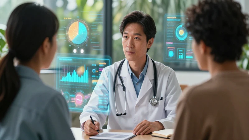 Profesional de salud interactúa con datos vitales vibrantes