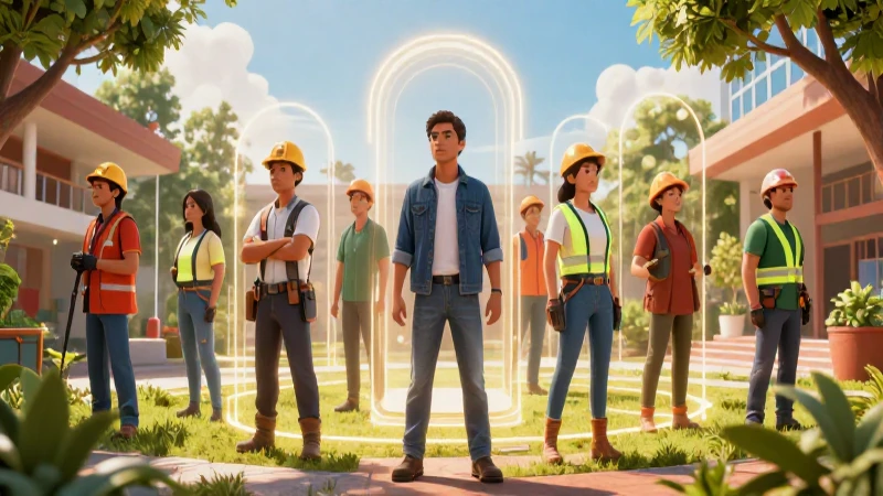 Ilustración detallada de trabajadores en un moderno México