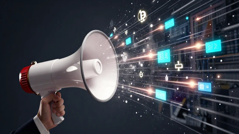 Megáfono de marketing estratégico con datos luminosos