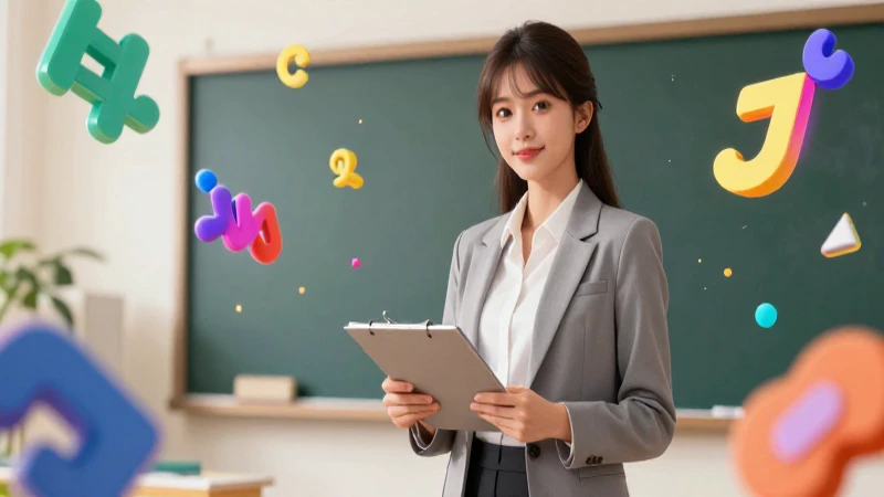 Educadora brillante en ilustración digital vibrante y profesional
