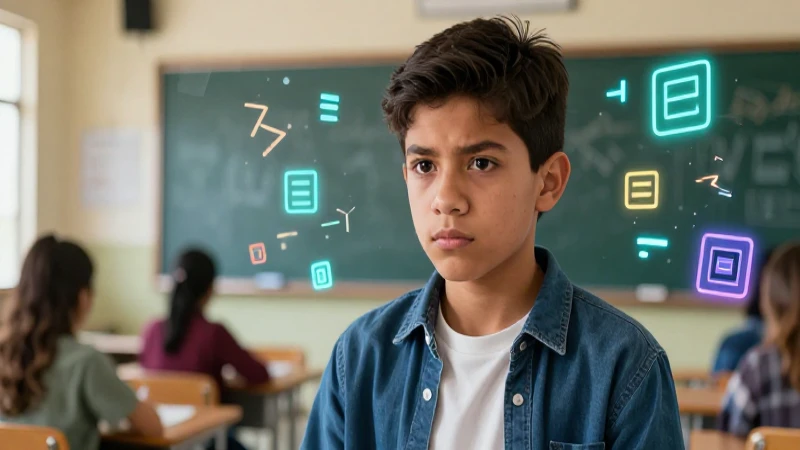Estudiante concentrado, geometría dinámica y vibrante