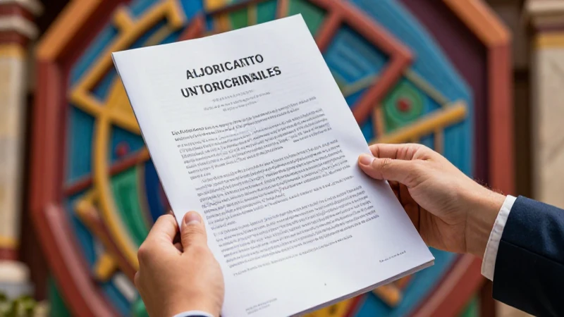Manos sostienen documento legal con diseño vibrante