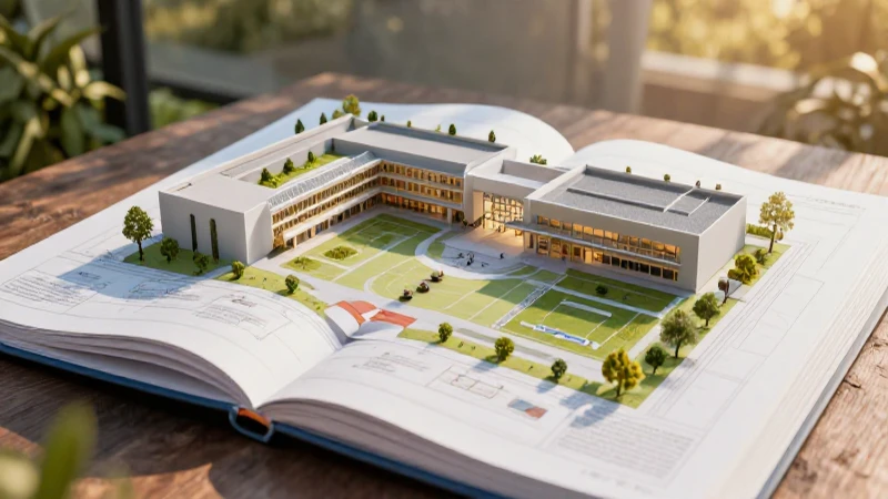 Modelo arquitectónico vibrante de una escuela moderna