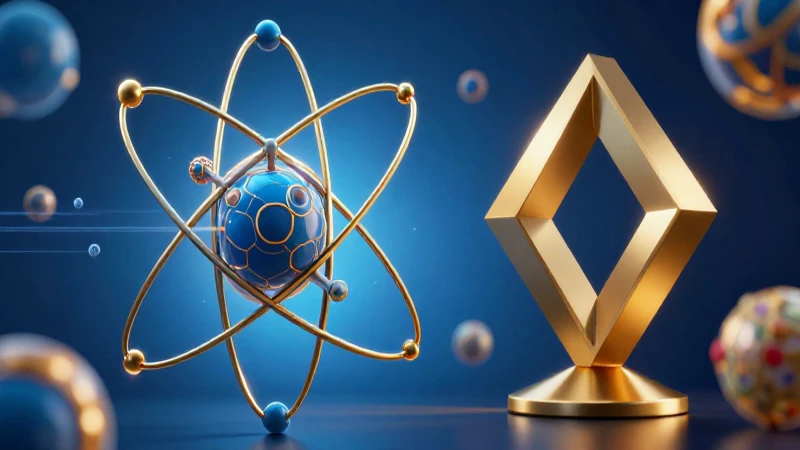 Cuáles son las propiedades generales de la materia 3 Atom estilizado con azul y oro en alta definición