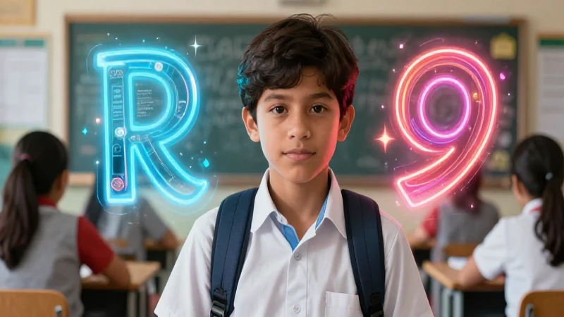 Estudiante enfocado con conceptos en escuela