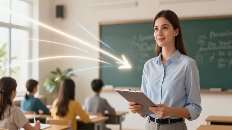 Propósitos: Concepto, Tipos y Diferencias con Objetivos 5 Ilustración profesional de educadora enfocada en aula