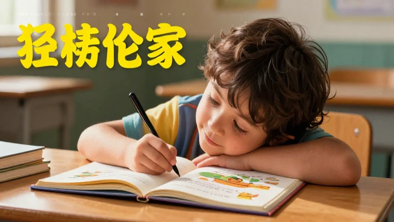 Niño curioso, libro colorista, luz cálida en madera