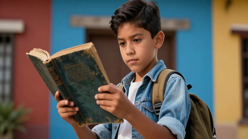 Joven mexicano aventurero leyendo un libro antiguo